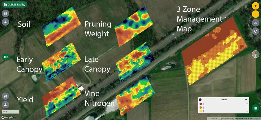 A variable-rate prescription map generated from multiple data layers.