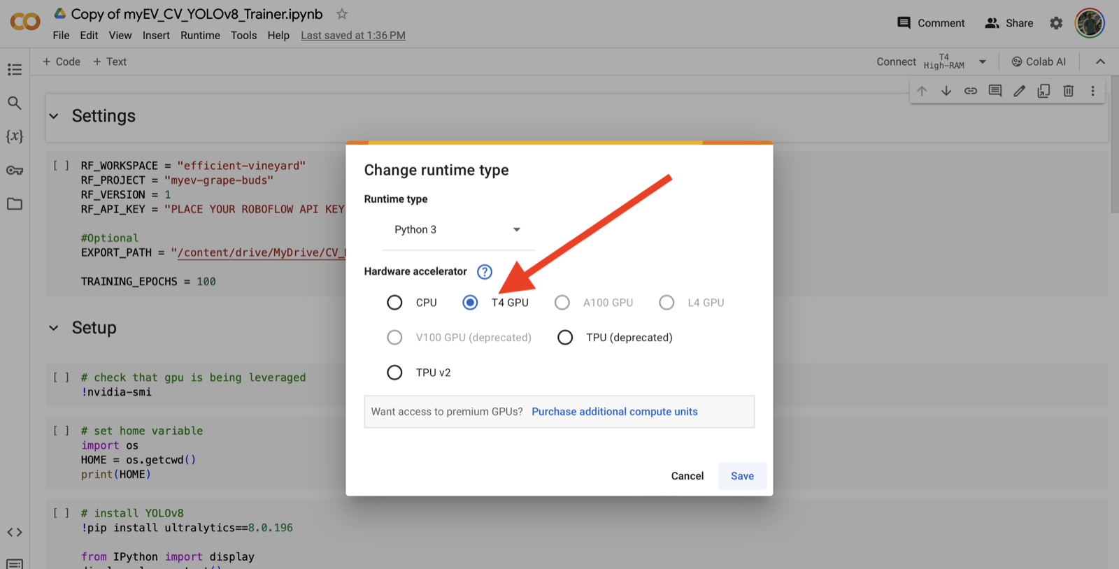 Change runtime type to GPU