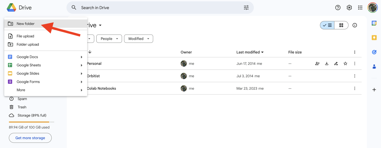 Google Drive: New folder