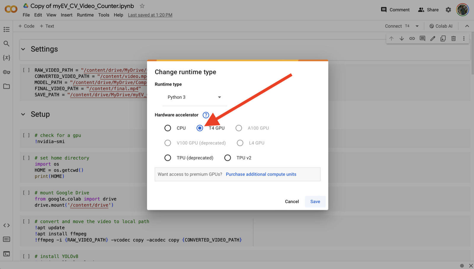 Change runtime type to GPU