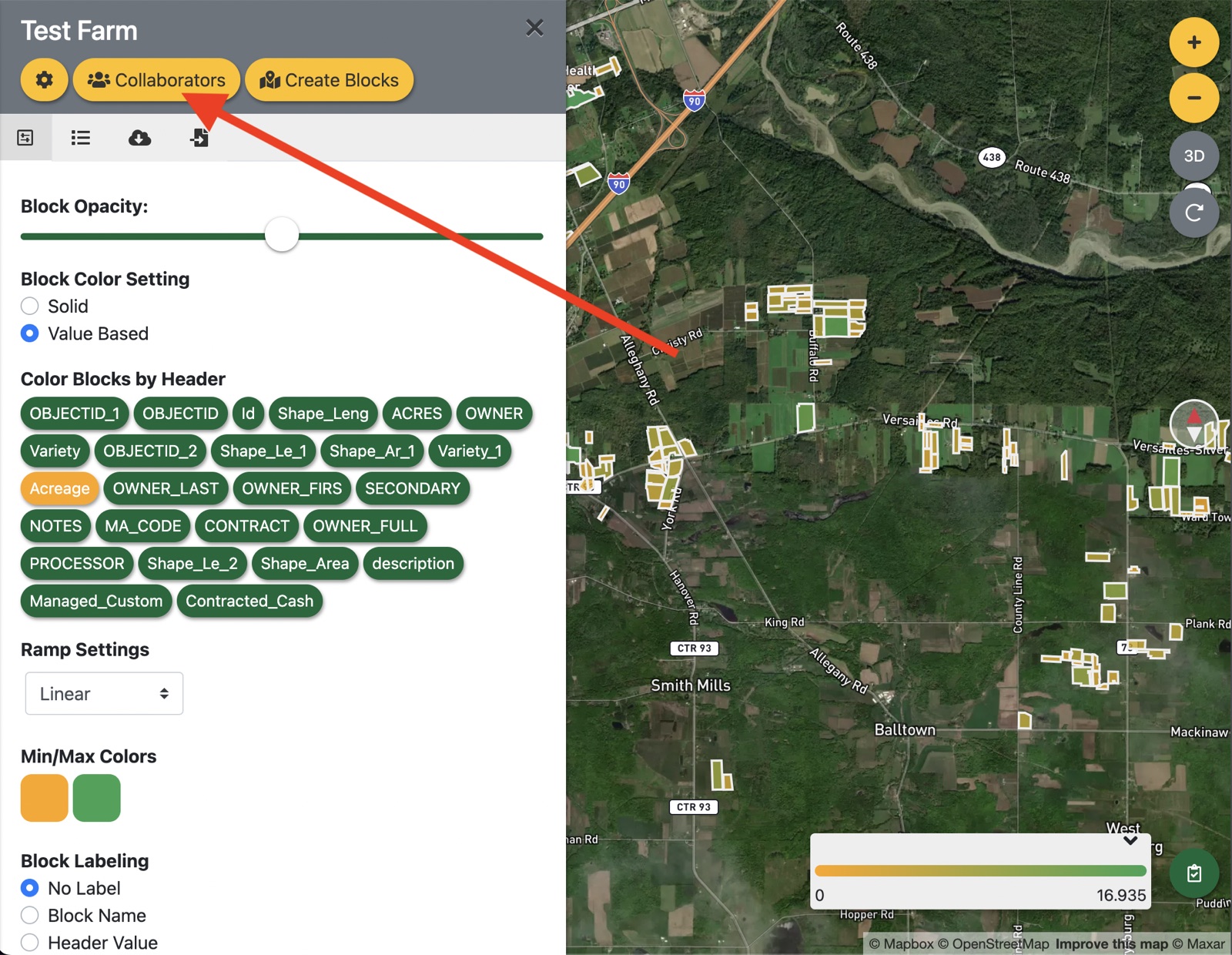Collaborators button in the farm details drawer