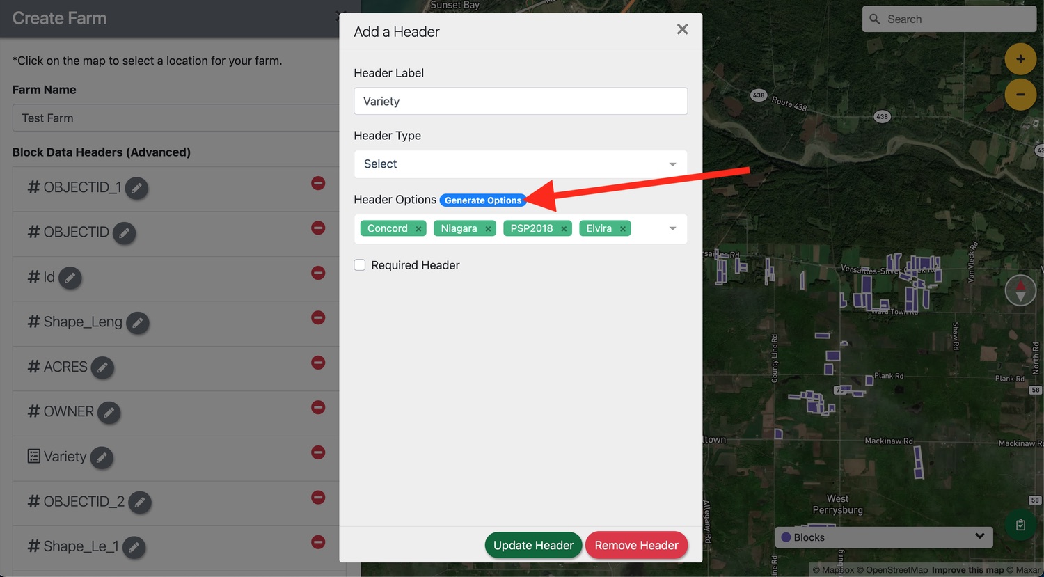 Header type set to Select